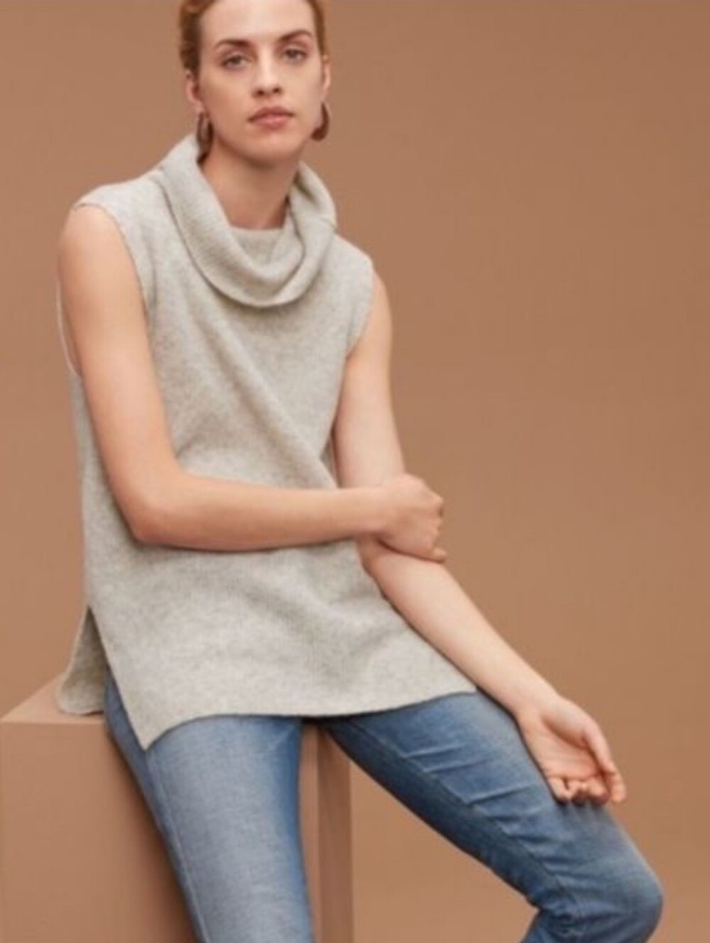 Aritzia Community Sleeveless Turtleneck Knit Sweater Wool Yak Blend Fall Small